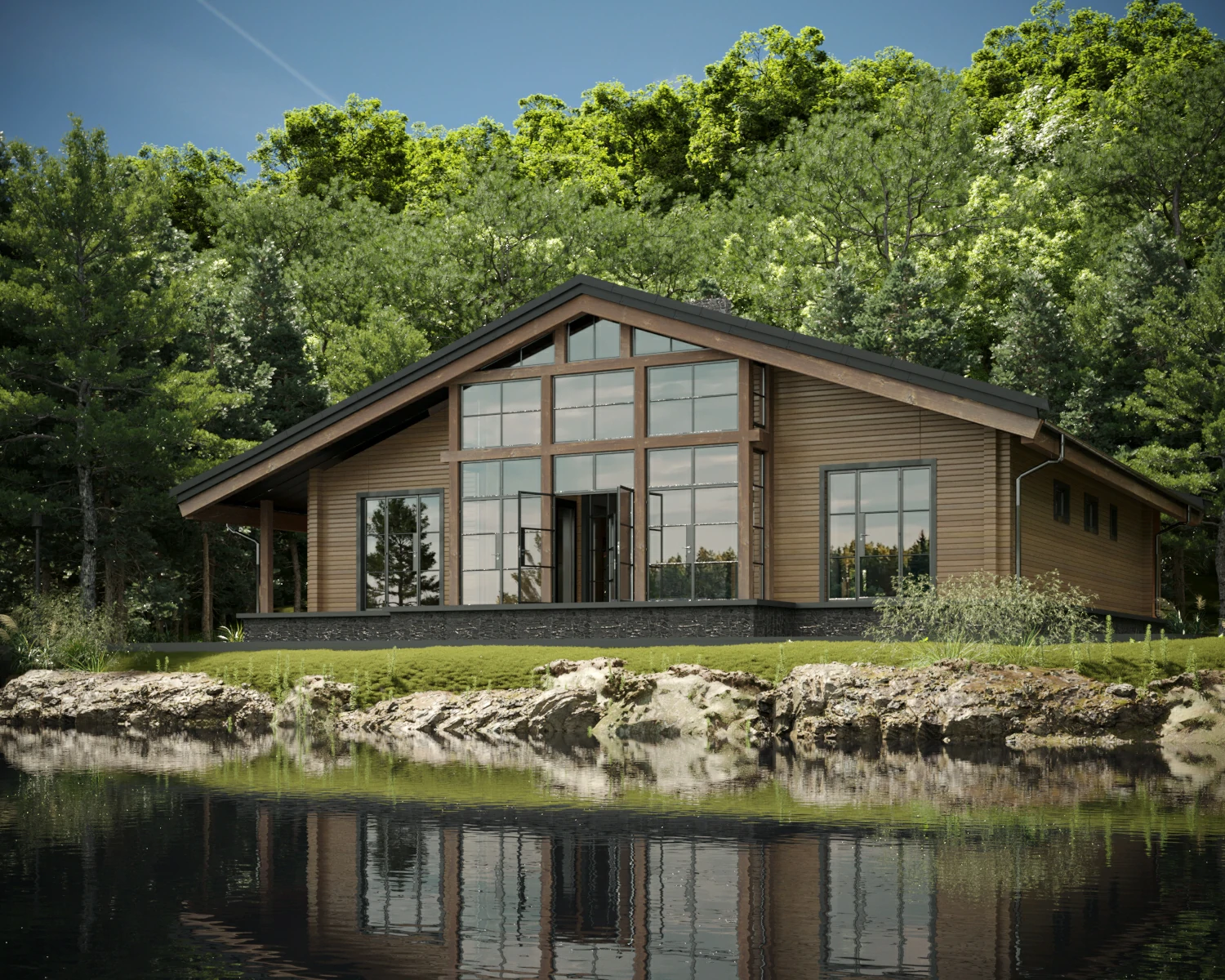 Уединённый дом у озера