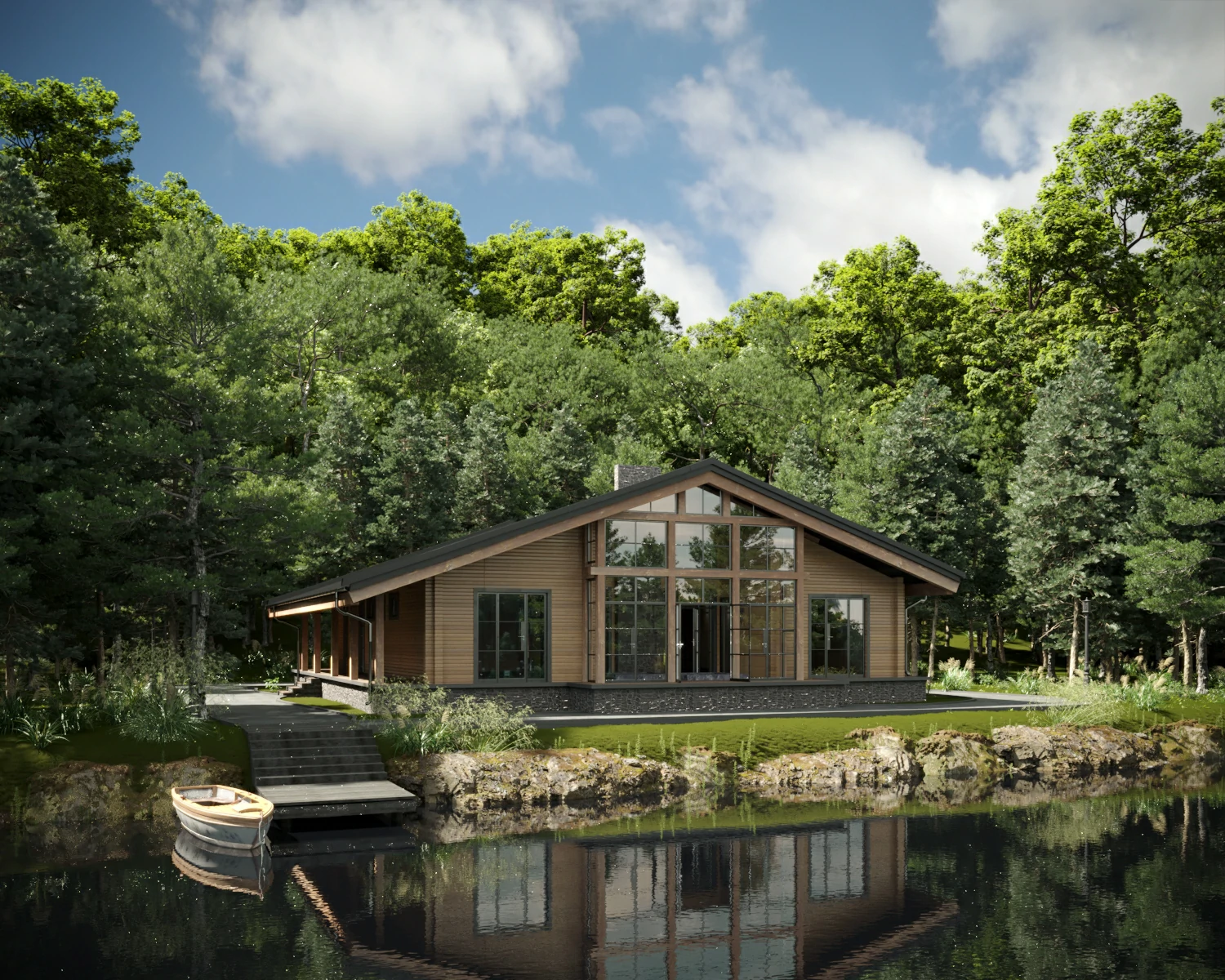 Уединённый дом у озера