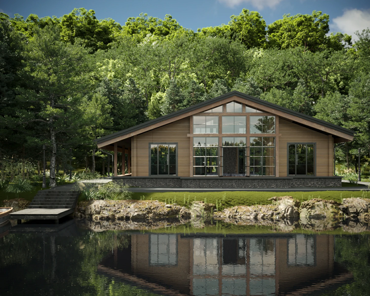 Уединённый дом у озера